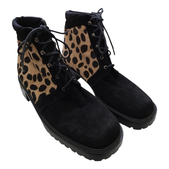 Stuart Weitzman Black and Leopard Ankle Boots - Picture 3 of 12